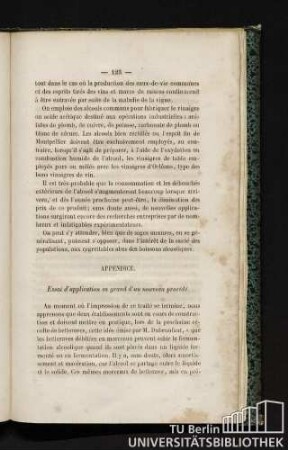 Appendice. Essai d'application en grand d'un nouveau procédé