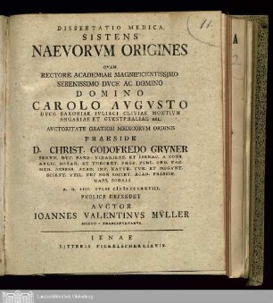 Dissertatio Medica Sistens Naevorvm Origines