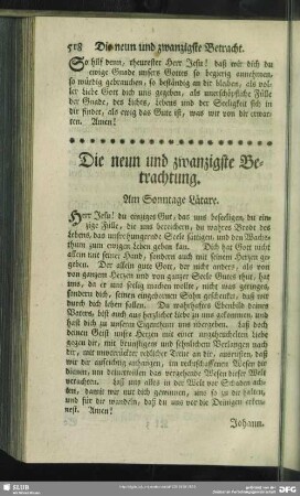 Die neun und zwanzigste Betrachtung. Am Sonntage Lätare