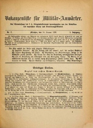 Vakanzenliste für Militär-Anwärter. 5. 1890