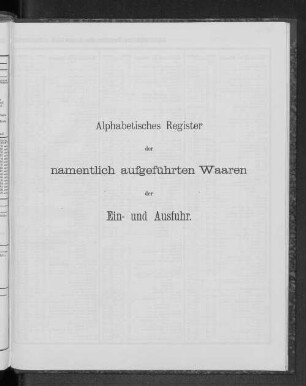 Alphabetisches Register der namenltich aufgeführten Waaren der Ein- und Ausfuhr.
