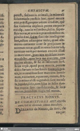 Tractatus Nonus. De Commixtione Metallorum, vel de eliciendo semine Metallico
