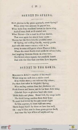 Sonnet to Spring ; Sonnet to the Kokil