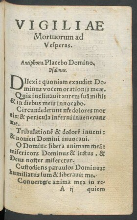 Vigiliae Mortuorum ad Vesperas.