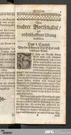 Das I. Capitel. Von der Erkentniß GOTTes nach desselbigen Wesen.