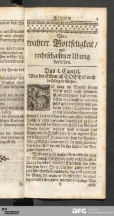 Das I. Capitel. Von der Erkentniß GOTTes nach desselbigen Wesen.