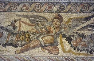 Mosaikfragment mit Putto, Ente und Fruchtgirlande