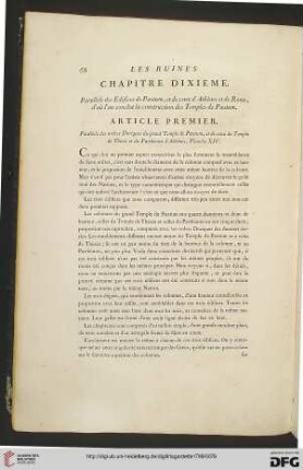 X. Parallele de Edifices de Paestum, et de ceux d'Athènes et de Rome