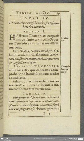 Caput IV. De Tentatione amissi honoris, seu Infamiae item & Calumniae
