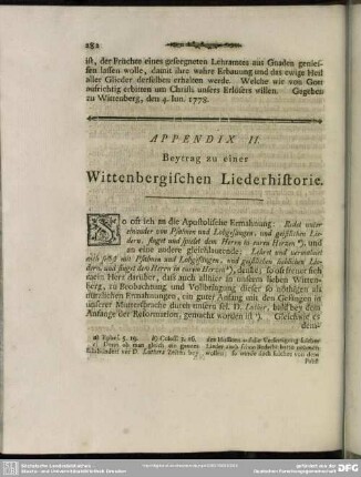 Appendix II. Beytrag zu einer Wittenbergischen Liederhistorie