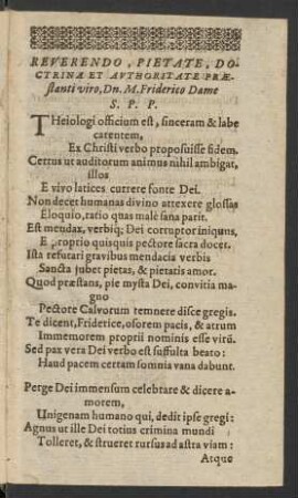 Reverendo, Pietate, Doctrina Et Authoritate ...
