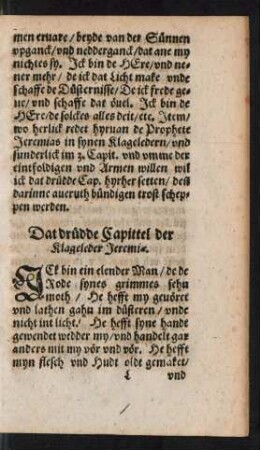 Dat drüdde Capittel Klagelieder Jeremiae.