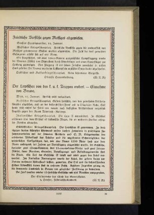 Der Lowtschen von den k. u. k. Truppen erobert. - Einnahme von Berane.