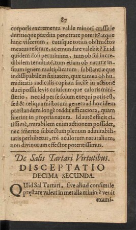 De Salis Tartari Virtutibus. Disceptatio Decima Secunda.