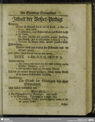 Inhalt der Vesper-Predigt [Am Sontage Sexagesimä]