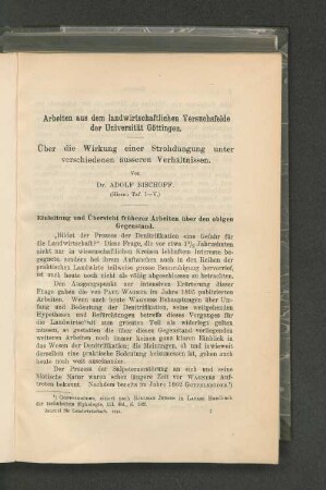 Über die Wirkung einer Strohdüngung unter verschiedenen äusseren Verhältnissen.