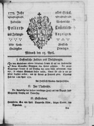 16tes Stück, Ausgabe vom 15. April 1772