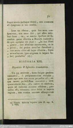 Historia XIII. Hepatitis & Splenitis traumatica