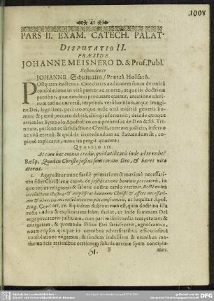 Pars 2, Disp. 2: Partis ... Examinis Catechismi Palatini Disputatio ...