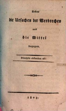 Über die Ursachen der Verbrechen und die Mittel dagegen