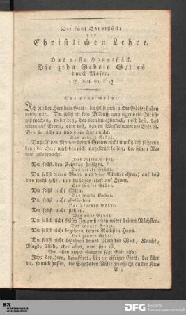 Die fünf Hauptstücke der Christlichen Lehre.