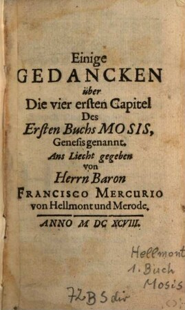 Einige Gedanken über die vier ersten Kapitel des ersten Buches Mosis