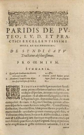 De syndicatu Paridis de Puteo : tractatus elegantissimus et absolutissimus, nunc primum in Germania excusus ...
