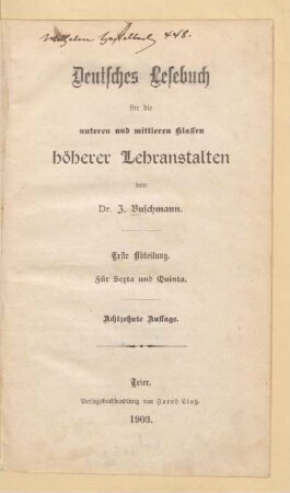 Abt. 1, [Schülerband]: Für Sexta und Quinta