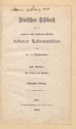 Abt. 1, [Schülerband]: Für Sexta und Quinta
