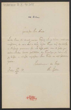 Brief an Friedrich Wilhelm Jähns : 29.04.1870