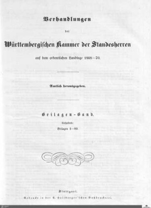 2,12: Landtag Württemberg - Kammer 1, Beilagen 1868-1870