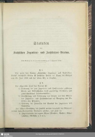 Statuten des Sächsischen Ingenieur- und Architekten-Vereins