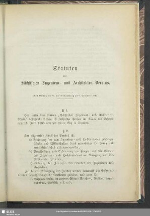 Statuten des Sächsischen Ingenieur- und Architekten-Vereins