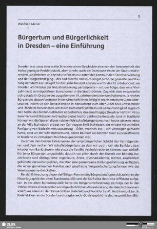 Bürgertum und Bürgerlichkeit in Dresden - eine Einführung