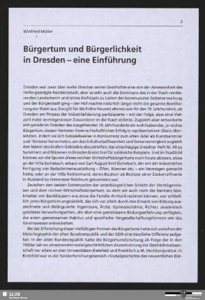 Bürgertum und Bürgerlichkeit in Dresden - eine Einführung