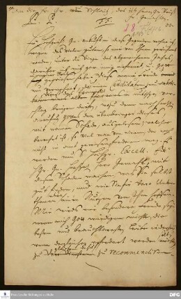 Brief von August Hermann Francke an Auguste Dorothea v. Reuß-Schleiz.