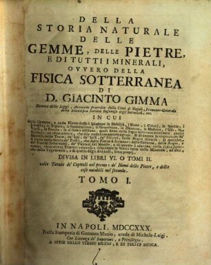 Della Storia Naturale Delle Gemme, Delle Pietre E Di Tutti I Minerali, Ovvero Della Fisica Sotterranea, 1