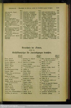 Verzeichnis der Firmen, welche den Geschäftsanzeiger für Ankündigungen benutzten