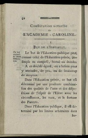 Constitution actuelle de L'Academie-Caroline