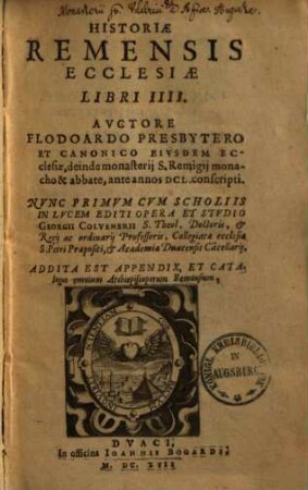 Historiae Remensis ecclesiae libri IV : ante annos 650 conscripti