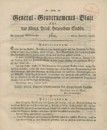 1816: General-Gouvernements-Blatt für das Königlich-Preußische Herzogthum Sachsen
