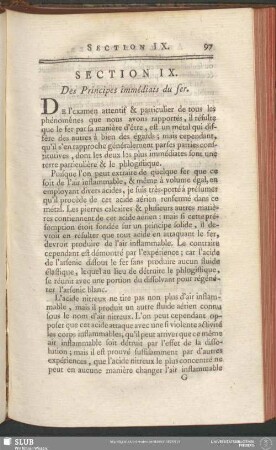 Section IX. Des Príncipes immédiats du fer