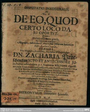 Disputatio de eo, quod certo loco dari oportet