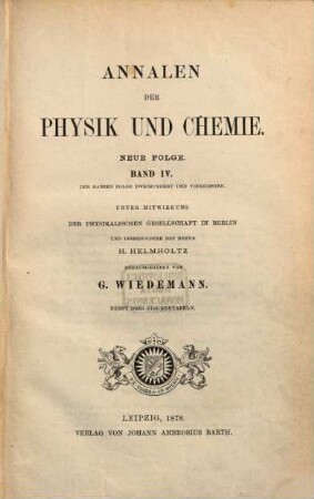 Annalen der Physik. 240 = N.F., Bd. 4. 1878
