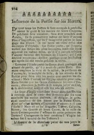 Influence de la Poësie sur les Mœurs.
