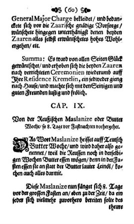 Cap. IX. Von der Reußischen Maslanize oder Butter-Woche, so kurtz vor der Fasten vorher gehet