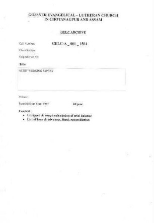 AUDIT WORKING PAPERS