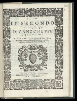 Giovanni Battista dalla Gostena: Il secondo libro di canzonette a quattro voci ... Alto