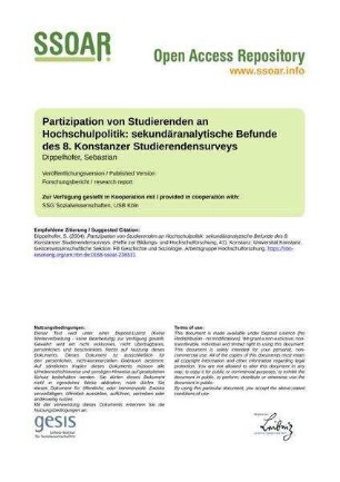 Partizipation von Studierenden an Hochschulpolitik: sekundäranalytische Befunde des 8. Konstanzer Studierendensurveys