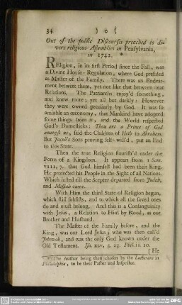 Out of the public Discourses preached to divers religious Assemblies in Pensylvania, in 1742